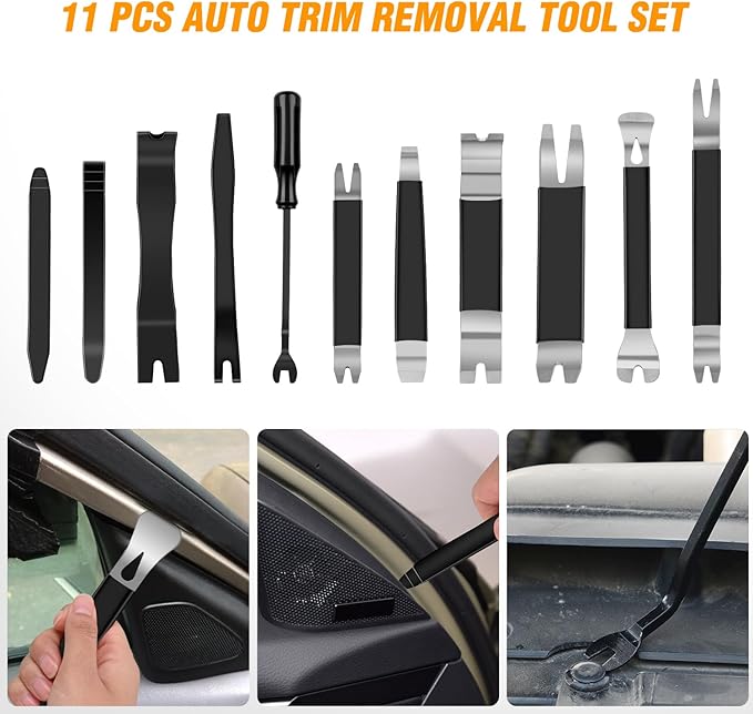 GOOACC 11PCS Trim Removal Tool Kit, Metal & Nylon Pry Tools Set for Car Door Panel, Dashboard, Audio, Clips, Fastener Remover w/Storage Box ??Black