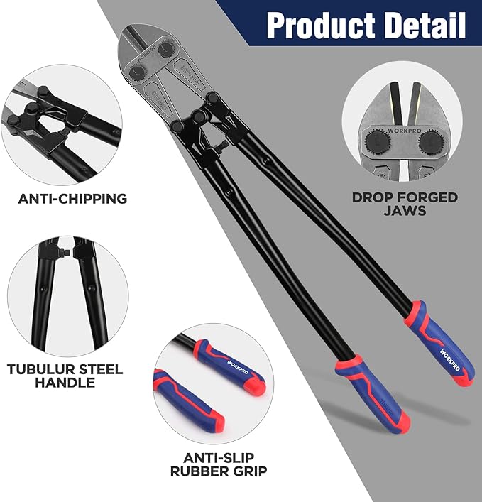 WORKPRO 30" Bolt Cutter, Chrome Molybdenum Steel Blade, Heavy Duty Bolt Cutter with Soft Rubber Grip, Cutting Tool for Cut Chain, Wire, Screw, Rivet