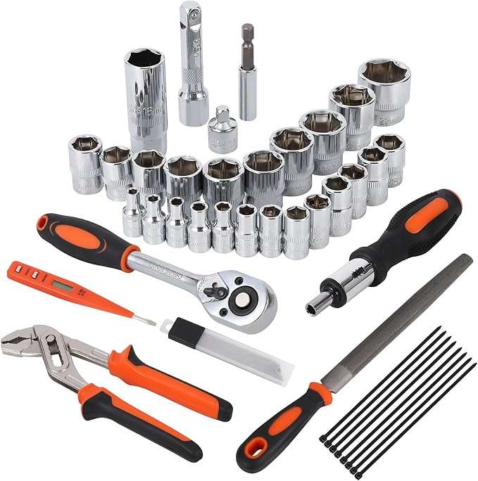 PrecisionAuto 236 Piece Home Repair Tool Kit, General Household Home Repair Tool Set with Socket Wrench, Mechanic Hand Tool Set with Plastic Toolbox Storage Case for DIY, Home Repair, Auto Repair