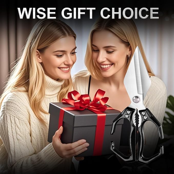 Kitchen Scissors for Food Heavy Duty Poultry Shears Built-In Nutcracker, Japanese High-Carbon Steel Culinary Shears with Ergonomic Handle, All Purpose Kitchen Tool for Chicken, Meat & Seafood (Black)