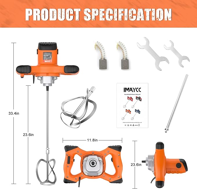Mud Mixer, Portable Motar Mixer,110V 6 Speed Drill Mixer 2100W for Cement,Concrete,Paint, Grout, Plaster,Thinset etc.