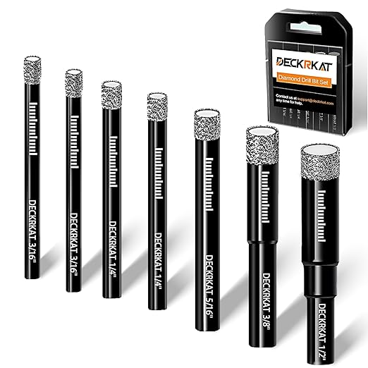 7 Piece Diamond Drill Bits Set, Core Drill Bits for Hard Materials - Tiles Ceramics Glass Stones ??Built in Coolant, Fast Dry Drilling - Sizes 3/16" 1/4" 5/16" 3/8" 1/2" - Round Shank, Storage Case