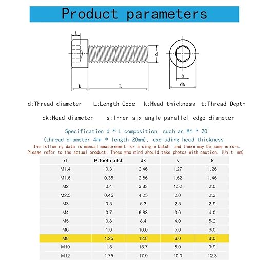 M8-1.25 x 14mm Socket Head Cap Screws Metric, Hex Socket Screw, Allen Socket Drive, 304 Stainless Steel (A2-70), Full Thread, Bright Finish, Machine Thread, DIN912,10 Pcs
