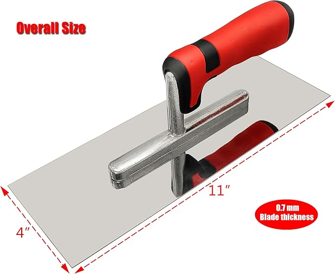 Concrete Tools Set 3 PC Stainless Steel Flat Finishing Trowel (11" x 4") plus Concrete Edger (6" x 3", 1/2"R) and Groover (6" x 3", 1/2"W,1/2"D) Stucco Cement Kit Masonry Construction Hand Kit