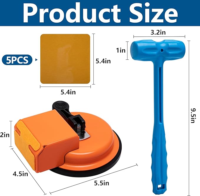 moonoom Floor Gap Fixing Tool, Heavy Duty Floor Gap Repair Kit with 5pcs Sticky Pads, Floors Suction Cup and Mallet for Laminate Vinyl Tile Wood Plank Gaps Efficient Repairs