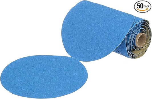 3M Stikit Blue Abrasive Disc Roll, 36202, No Hole, 6 in, 80+ Grade, Pack of 50, Automotive Sanding Discs for Coating Removal, Body Repair, Auto Sanding, Primer Sanding