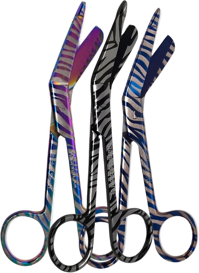 Set of 3 Assorted Pattern Nurse Doctor EMT Lister Bandage Scissors 5.5" (14cm), Stainless Steel, Premium Quality-Ideal Gift (PK12)
