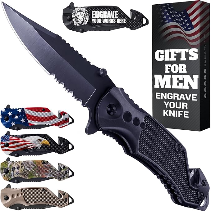 GOOD WORKER Legal Pocket Knife with 2.95??Serrated Blade, Glass Breaker, Seat Belt Cutter - EDC Sharp Folding Knives with Portable Clip - Small Tool for Tactical Camping Survival Hiking - Gifts for Men, Women