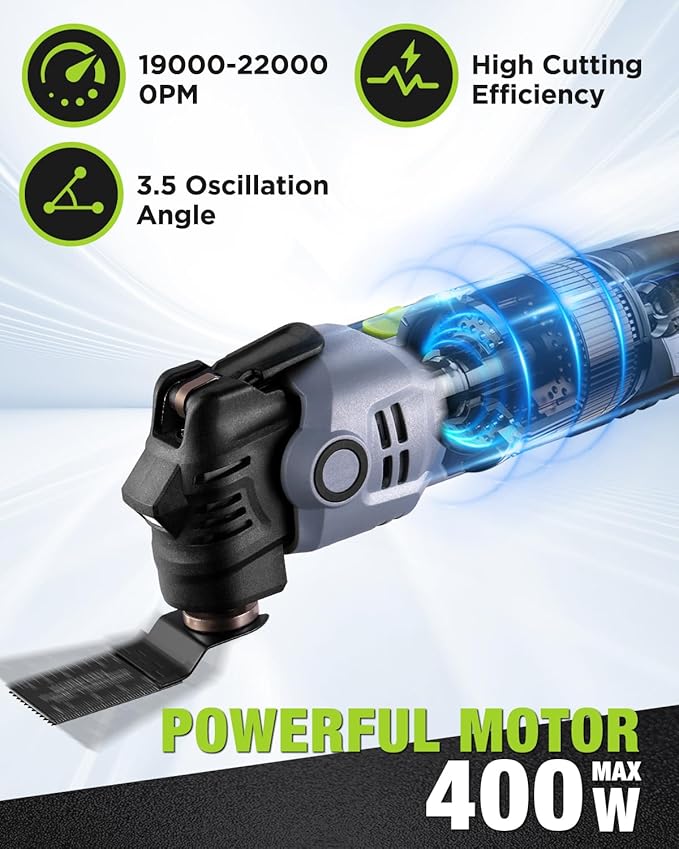 WORKPRO 400W Oscillating Multi-Tool, 6-Speed Corded Power Saw with LED Light, Quick Blade Change, 3.5째 Oscillation Angle, 22 Accessories for Cutting, Sanding, Scraping