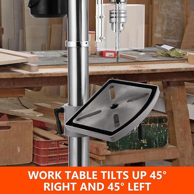 Powerful 15" Benchtop Drill Press with 288-3084 RPM Variable Speed Control, 7.5 Amp 120v Pure Copper Motor with Satety Guard, 0-45°Tilting Worktable, Floor Drilling Machine for Wood Metal