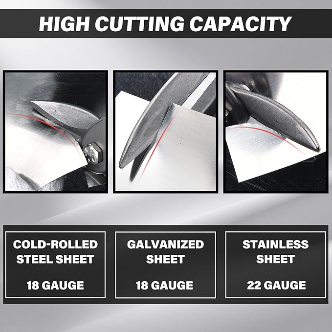 HAUTMEC Aviation Tin Snips Set for Cutting Metal Sheet, 10 Inch Heavy-Duty CR-V Metal Shears for Straight, Left & Right Cuts, with Safety Lock and Ergonomic Grip - HTSSM25063