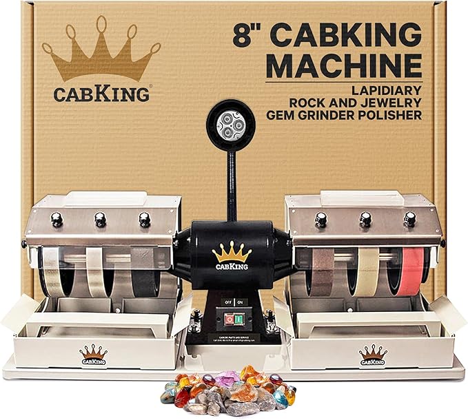 CabKing Cabbing Machine Lapidary Equipment ??8" Jewelry Polishing Machine for Gemstone Grinding & Stone Polishing, Includes Diamond Wheels, LED Lamp, Water System & Complete Lapidary Accessories Kit