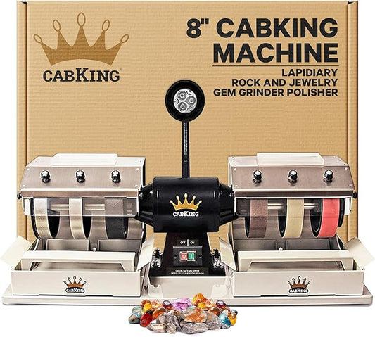 CabKing Cabbing Machine Lapidary Equipment ??8" Jewelry Polishing Machine for Gemstone Grinding & Stone Polishing, Includes Diamond Wheels, LED Lamp, Water System & Complete Lapidary Accessories Kit
