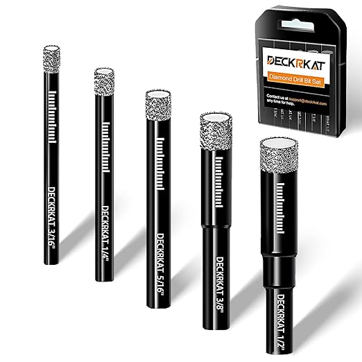 5 Piece Diamond Drill Bits Set, Core Drill Bits for Hard Materials - Tiles Ceramics Glass Stones ??Built in Coolant, Fast Dry Drilling - Sizes 3/16" 1/4" 5/16" 3/8" 1/2" - Round Shank, Storage Case
