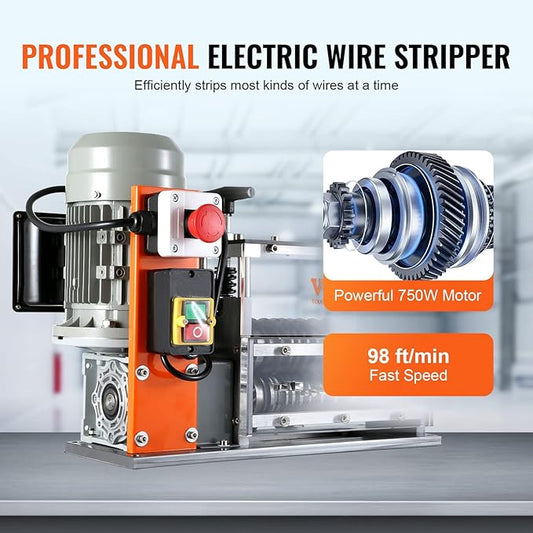 VEVOR Electric Wire Stripping Machine, 0.06''-1.57'' Automatic Wire Stripper Machine, 750 W, 98 ft/min Wire Stripper with Visible Stripping Depth Reference, 10 Channels Electric Wire Strip Machine