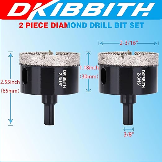 2-3/16" Diamond Hole-Saw Bits with Pilot Drill Bit - 2pc 2-3/16in Diamond Tipped Tile Hole Saws with Guiding Bit for Accurate Drilling for Porcelain Tile Ceramic Pots Granite Stone Glass Bottles 55mm