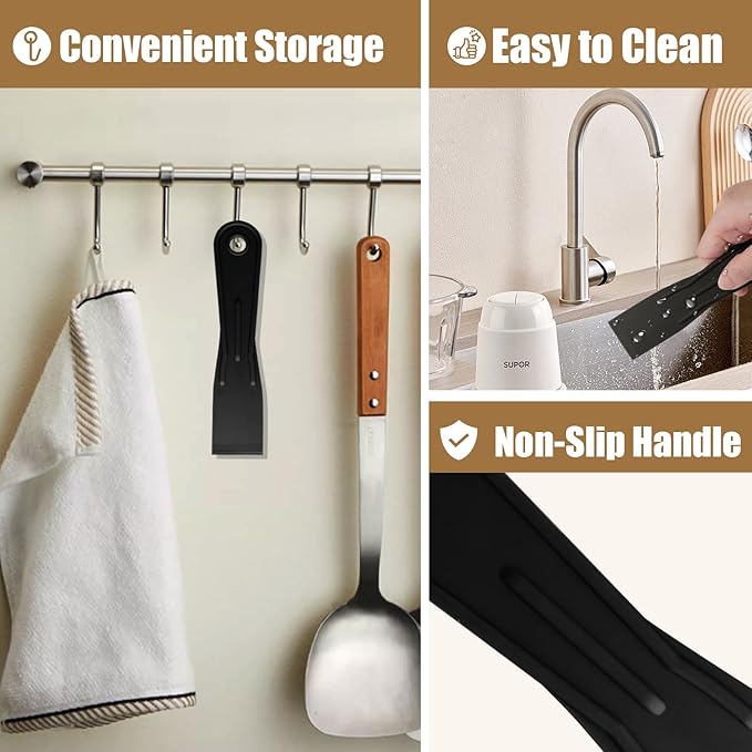 6pcs Flexible Plastic Putty Knife Set - 2 Inch Wide Scraper for Wall Repair, Spackling, Drywall Taping & Painting Projects (Black)