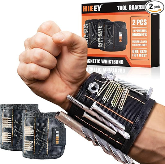 HIEEY 2 Pieces Magnetic Wristband for Holding Screws, Gifts for Men, Tool Belt Magnetic Wristband for Holding Screws, Cool Gadgets Christmas Gifts for Him Men Women Husband (Gift Box)