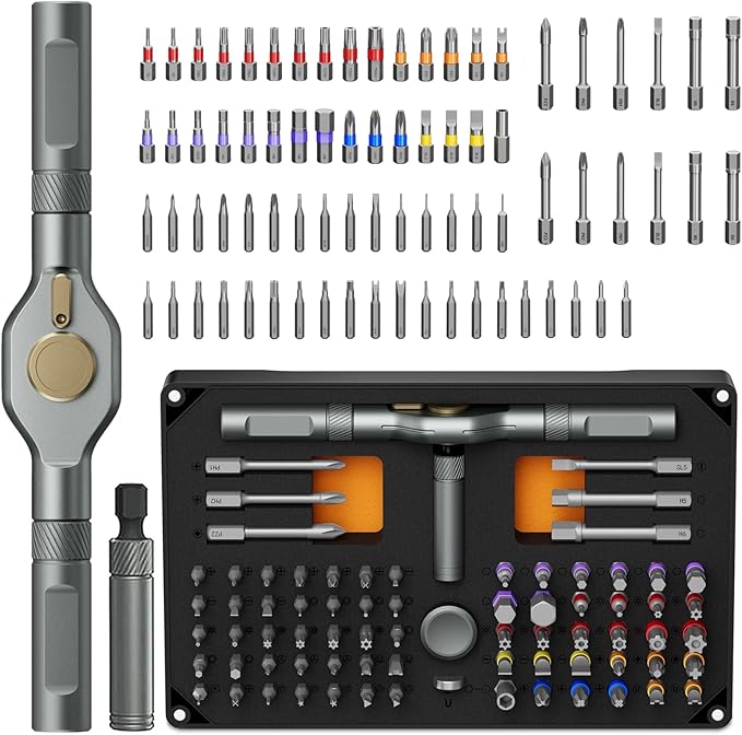74-in-1 Magnetic Screwdriver Set, Multi-Bit Combination Ratchet Screwdriver Kit Portable Repair Tool Kit for Computers, Eyeglasses, Bicycles, Watches, Doorbells, Furniture, and DIY