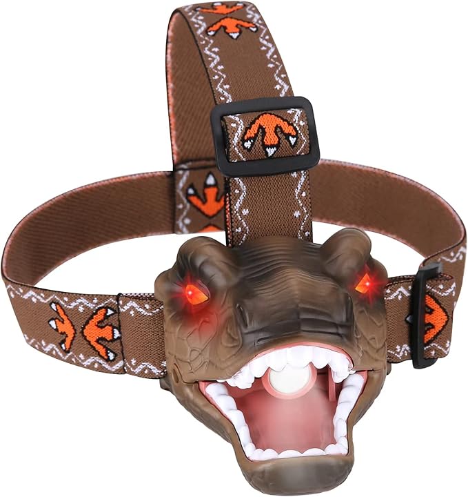 Dinosaur Kids Headlamp, T-Rex Dinosaur Led Headlamp Flashlight, Dinosaur Toy Headlamp Flashlight with 4 Lighting Mode for Boys, Girls??Camping, Hiking, Reading and Party (Brown)