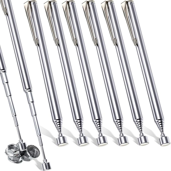 Patelai 8 Pieces Telescoping Magnetic Pick up Tool Grabbers Reacher Tools with Pocket Clip 25 Inch Telescopic Retrieving Magnet Gift for Man, Father, Mechanic, Handyman, Husband (Silver)