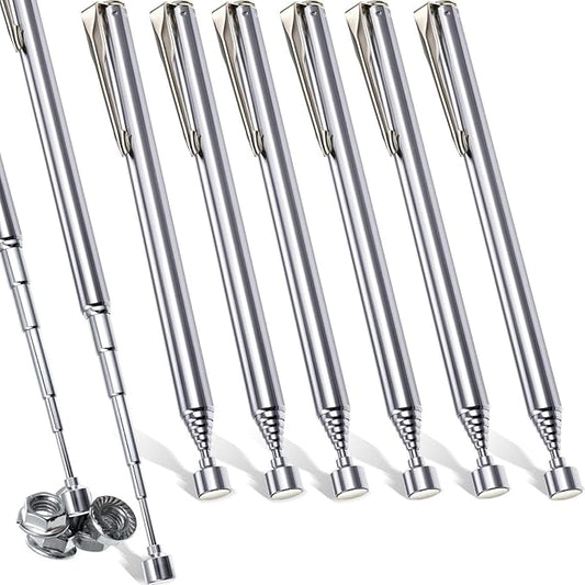 Patelai 8 Pieces Telescoping Magnetic Pick up Tool Grabbers Reacher Tools with Pocket Clip 25 Inch Telescopic Retrieving Magnet Gift for Man, Father, Mechanic, Handyman, Husband (Silver)