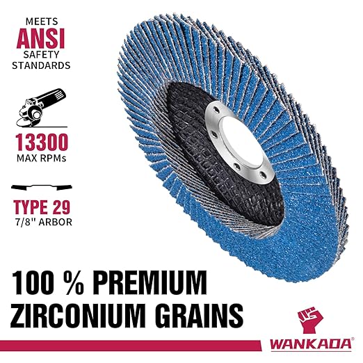 40/60/80/120 Mixed Grit Zirconia Flap Disc 4-1/2" x 7/8-Inch Abrasive Sanding Disc Bevel Type 29 Angle Grinder Edge Grinding Wheel for Stainless Steel and Metal (Pack of 10)