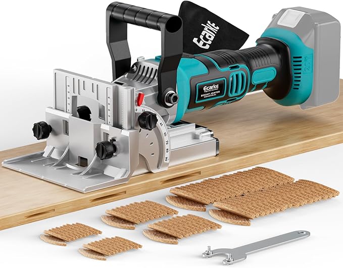 Ecarke Cordless Biscuit Joiner Compatible with Makita 18V Battery,Plate Joiner Kit with 80 wafers & Dust Bag, 11000RPM, 0-90째 Cutting, 6 Depth Settings, for Woodworking & Furniture Making-Tool Only