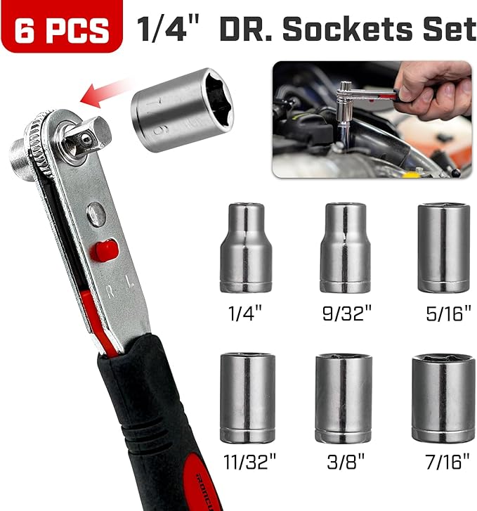 Angle Ratchet Screwdriver Set: 16 Piece Magnetic Bit & Socket with 90 degree Mini Offset Low Profile Reversible Drive Handle - Stocking Stuffers with Gift Box