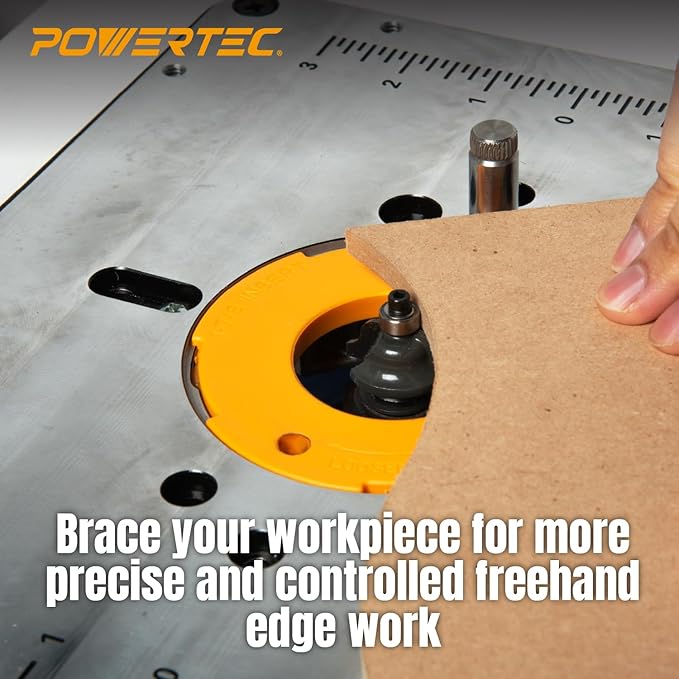 POWERTEC Aluminum Router Table Insert Plate with Reducer Rings, Leveling Screws, and Starting Pin ??Compatible with Bosch, DeWalt, Makita, and Other Brands for Woodworking with Router Tables (71850)