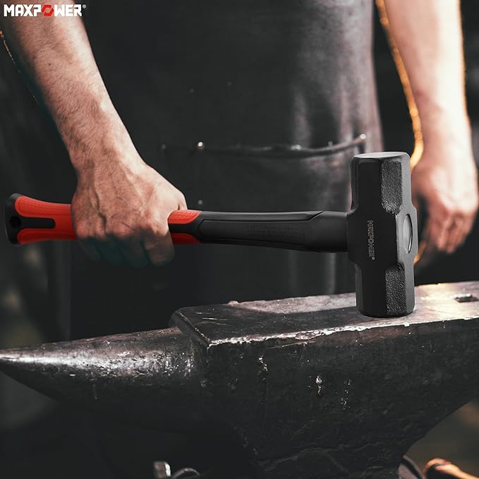 MAXPOWER 3lb Sledge Hammer, Drop forged Steel Head, 12.8 inch Fiberglass Handle Shock-Resistant