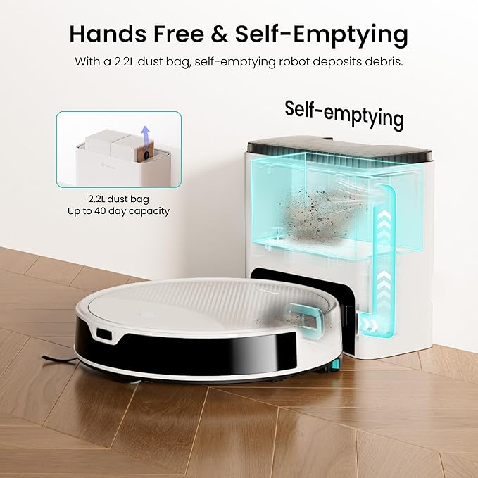 Lefant M350 Robot Vacuum and Mop Combo, 40-Day Self-Emptying, 190째 PSD Obstacle Avoidance,6000Pa Suction竊똒uiet,Smart Navigation,Self-Charging, for Hard Floor, Carpet, Pet Hair,150 Min Runtime.White