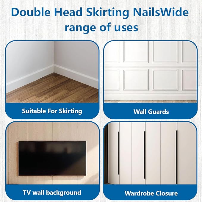 400 Pcs Double Headed Nails and Invisible Screws | Double-Head Skirting Thread Seamless Nail for Baseboard, Trim & Solid Wood