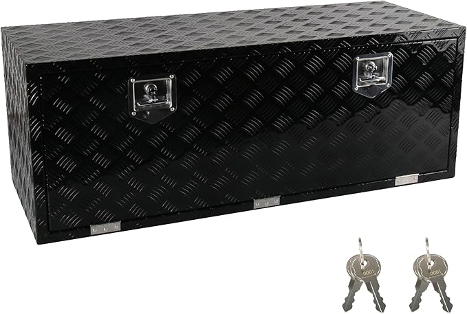 48 Inch Underbody Tool Boxes, Aluminum Heavy Duty Under Body Toolbox for Truck, Black (48''*18''*18'')