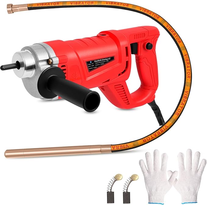 Electric Vibrator Concrete Handheld,2HP 1500W Powerful Copper Motor Construction Insertion Cement Vibrator Remove Air Bubble,Mix Concrete with Flexible Shaft Long working area 6.6 ft(2m)