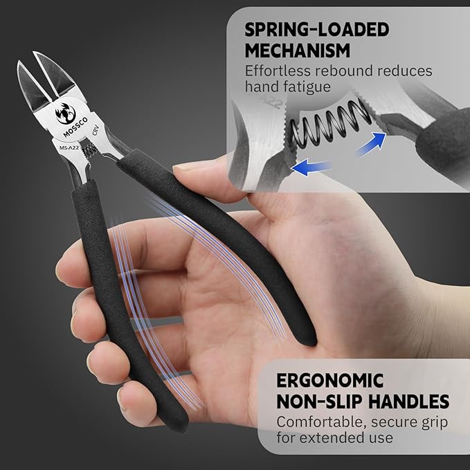 6 Inch Wire Cutters, Precision Flush Cutters with CR-V Steel, Ultra Sharp Side Cutting Pliers with Spring-Loaded Non-Slip Handles, Ideal for Jewelry Making, Crafting and Electrical Work