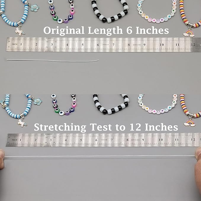 Stretchy String for Bracelets, 2 Rolls 1 mm Sturdy Elastic String Elastic Cord for Jewelry Making, Necklaces, Beading (White)