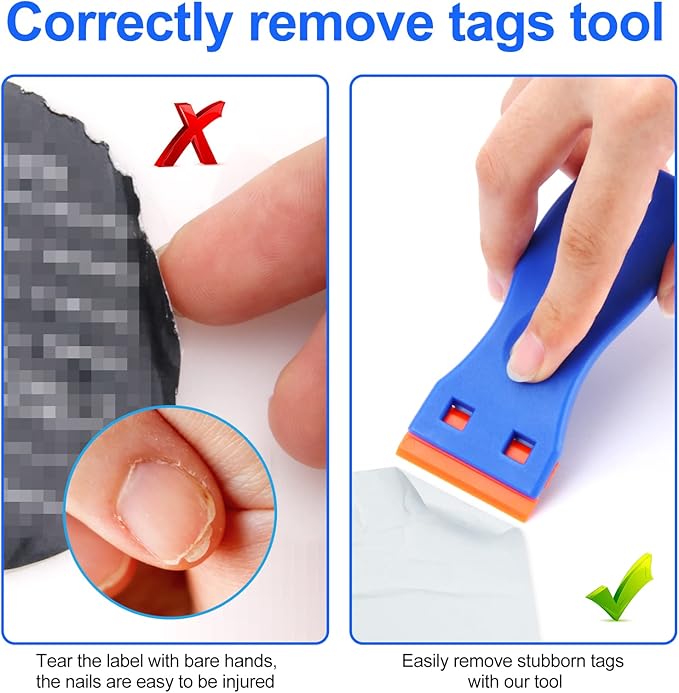 4 Pcs Plastic Razor Blade Scraper and 100 Pcs Blades, Remove Label Decal Tool竊?Forwithout Scratches Plastic Razor Blade Scraper, Adhesive Remover for Stickers, Gaskets and Paints on Window Car Glass