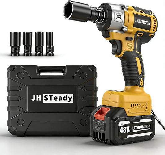 48V Cordless Impact Wrench, 1/2 Impact Gun, 4-Speed Brushless High Torque Impact Gun with LED Light, Precision Power Wrench
