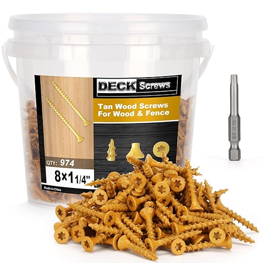 Deck Screws #8 x 1-1/4?쇺? T25 Star Torx Drive Flat Head Wood Screws, Tan, 5lb