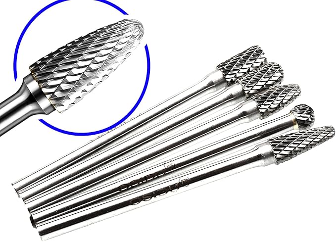 Carbide Burrs Set 5pcs Extra Long Shank Carbide Rotery Burr File Double Cut 1/4 Inch Shank Long Burr Bits For Die Grinder Bits