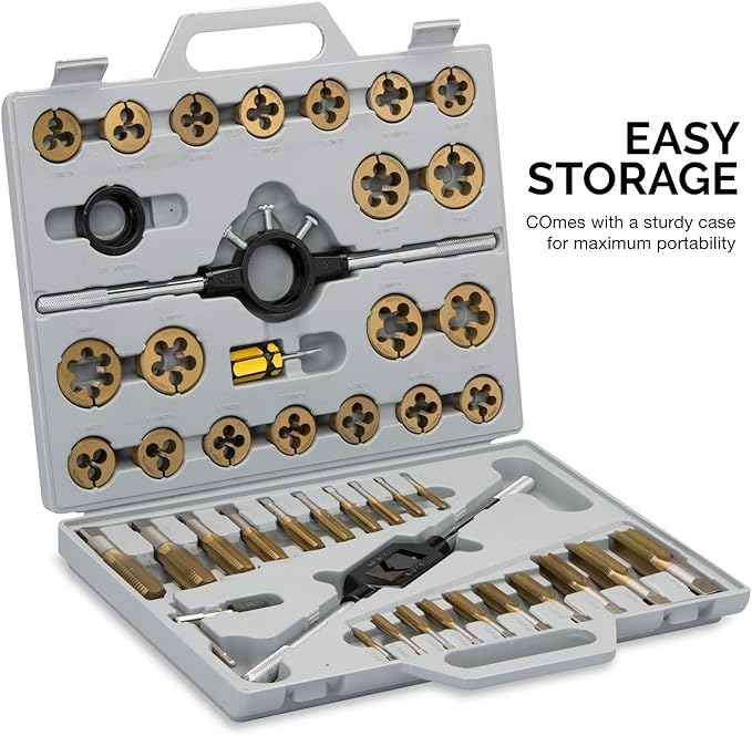 NEIKO 00916A Pro-Grade Large-Diameter Titanium SAE Tap and Die Set, High-Quality Thread-Repair Kit, 45-Piece Set