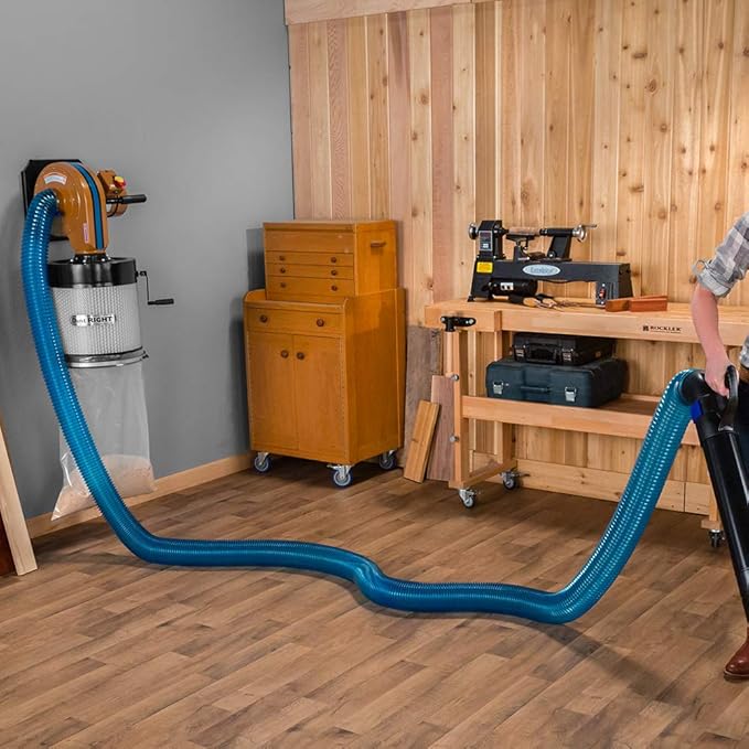 Dust Right 4??Dust Collection Hose - Compact & Space-Saving Shop Vac Hoses -Incredibly Stretch dust vacuum hose for far corners of your Workspace-Ideal Dust Collector Hose for all your Wood shop Needs
