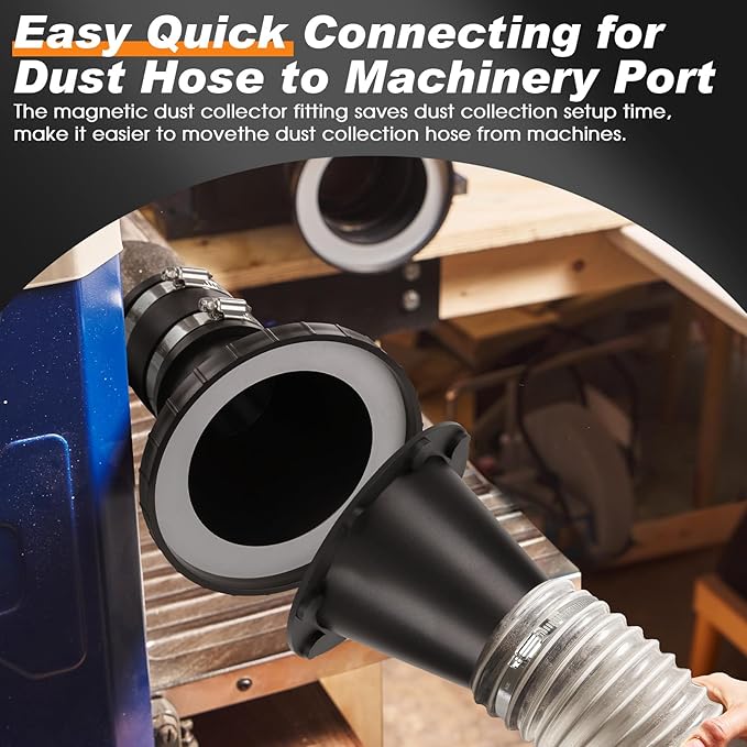 2-1/2 Inch Dust Collection Fittings for Magnetic Dust Collection Coupler, 2.5??Steel Ring Receiver Dust Collector Steel Port w/Dust Control Flex Cuff,Quick Connect to Drum Sander Planer