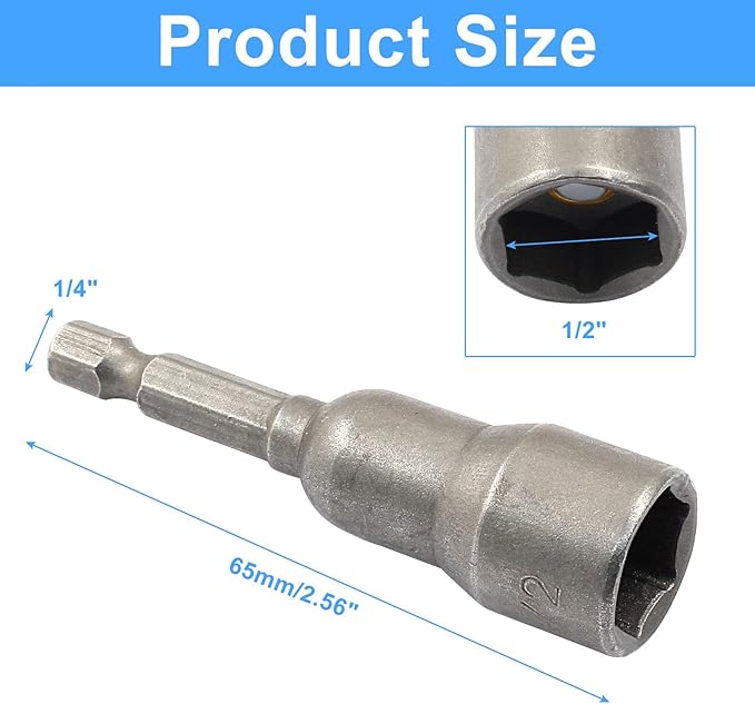 Litoexpe 10 Pcs 1/2 Inch Hex Magnetic Power Hex Nut Driver Magnetic Extension Socket Drill Bit Set, Quick Change Socket Nut Impact Driver for Electric Drill