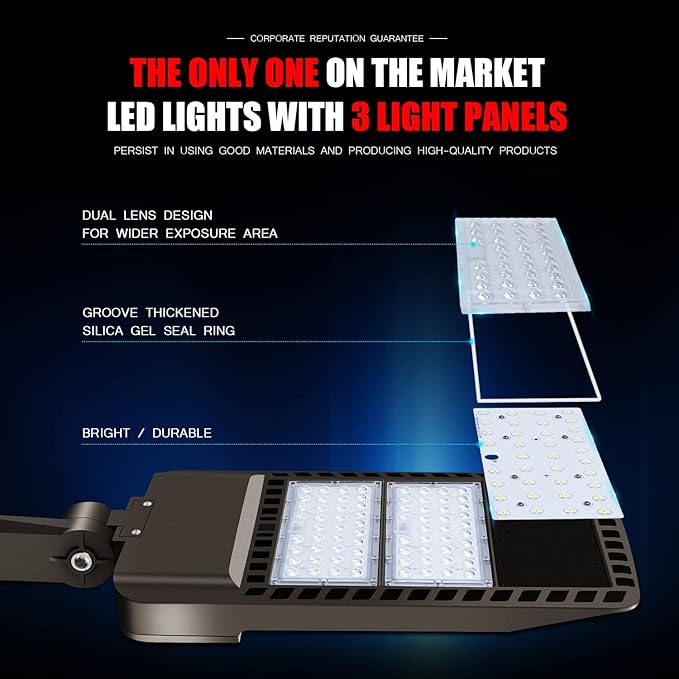 Juyace 300W LED Parking Lot Light Dusk to Dawn Outdoor Lighting Wall Mount Exterior Flood Commercial Outside IP65 100-277V for Shoebox Street Security Area (2 Pack)