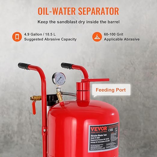 Sand Blaster VEVOR 10Gal Pot Sandblaster, 125 Psi Pressure Sand Blasting Complete Kit for Paint, Stain, Rust Removal and Special Surface Treatment of Material