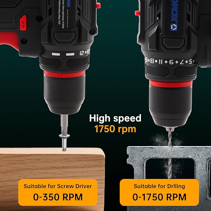 XCMG Cordless Hand Drill, 16.8V Brushless Motor, 3/8 Inch Keyless Chuck, Built-in LED Light, 20+1 Torque Adjustment, Dual Batteries for Long-Lasting Operation