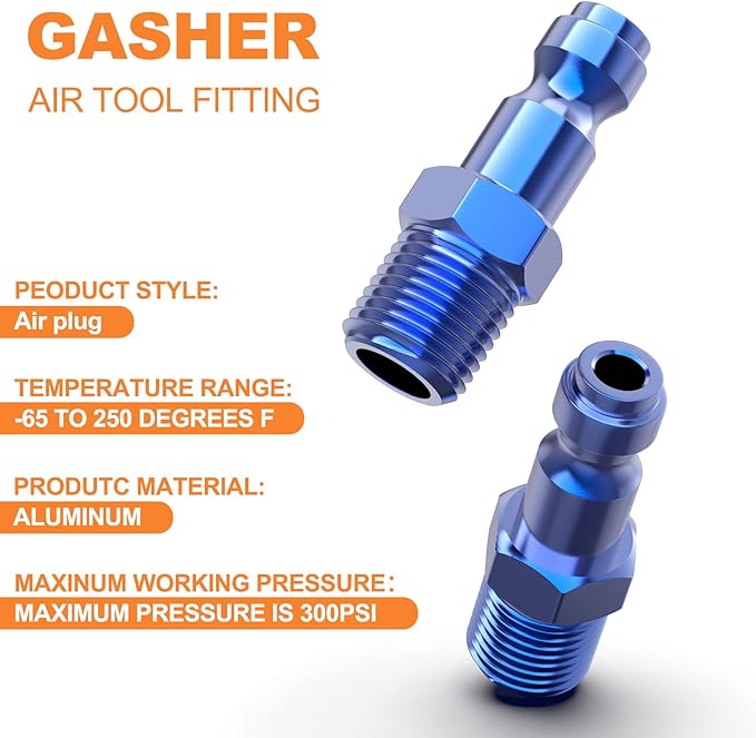 GASHER 20PCS Aluminum 1/4-Inch NPT Male Blue Industrial Air Plug, Pneumatic Plugs (T-Style)