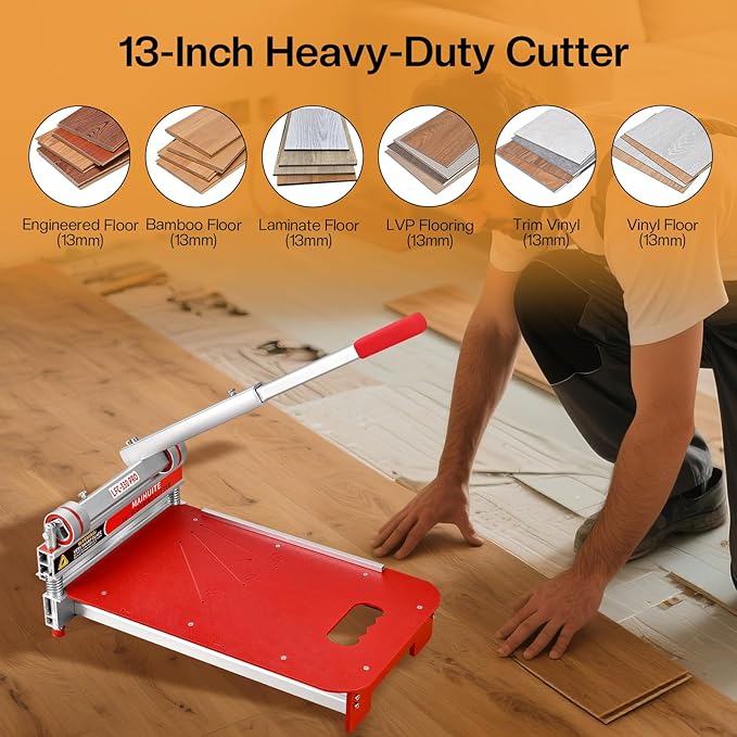Laminate/Vinyl Floor Cutter, 13” Vinyl Plank Cutter – Easy Angle & Length Cutting, Flooring Tools – Cuts Laminate Floor, Engineered Wood, LVP, LVT, VCT, SPC, WPC, HSS Blade, Spare Blade Included